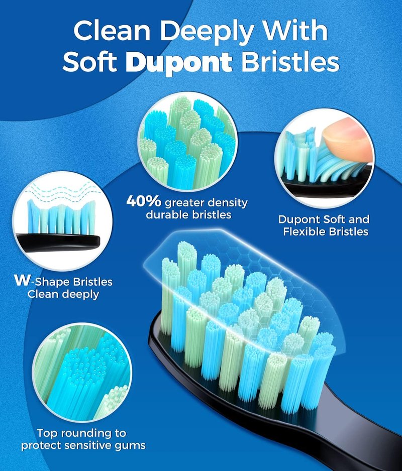 Sonic Electric Toothbrush - 40,000 VPM Deep Clean with 8 Brush Heads & Travel Case | Rechargeable, 5 Modes, Black
