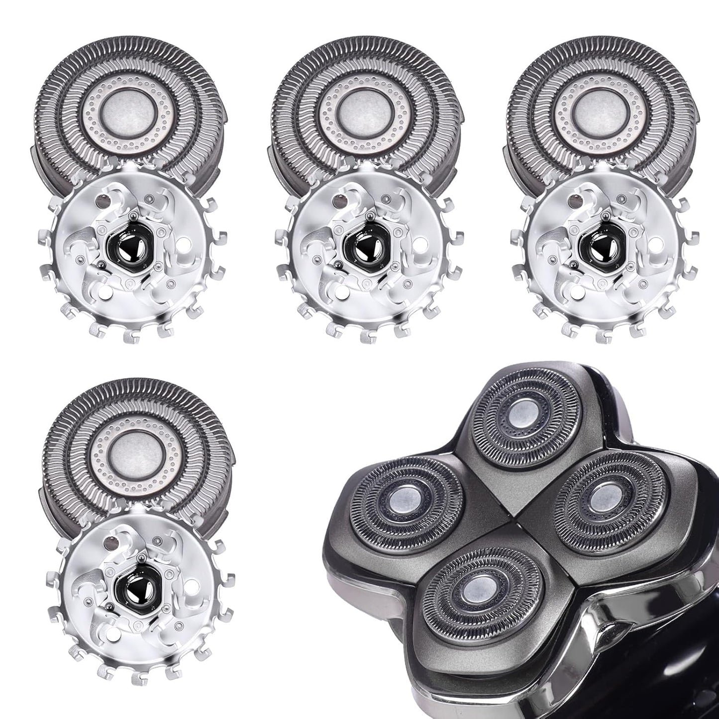 Skull Shaver Replacement Blades - 4-Pack Triple-Ring Heads for Pitbull Gold/Silver/Platinum Pro Shaver