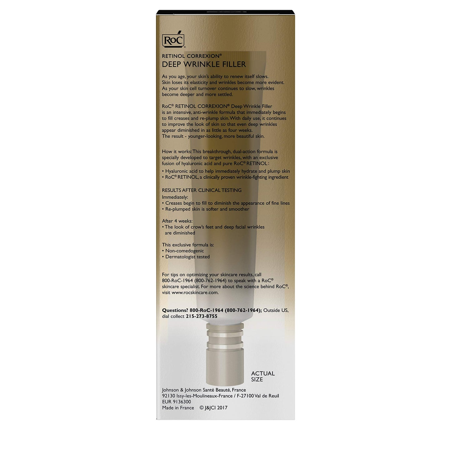 RoC Retinol Correxion Deep Wrinkle Facial Filler, Anti-Aging Treatment with Hyaluronic Acid and Retinol, Non Comedogenic, 1 fl. oz