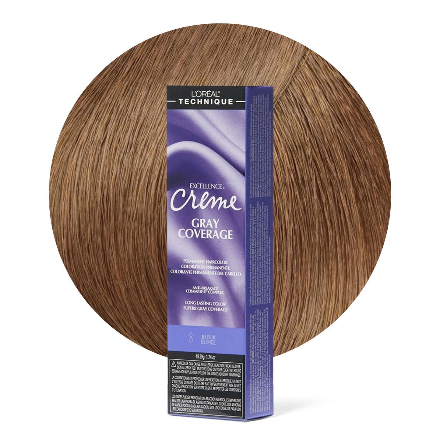 L'Oréal Technique Excellence Crème Permanent Hair Color - Long-Lasting Hair Dye, Rich Formula With No-Drip Application, Superb Gray Coverage, Medium Blonde