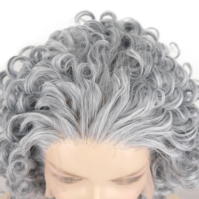 Grey Lace Front Curly Synthetic Wig - Heat Resistant Fiber for Daily Wear | Silver Color