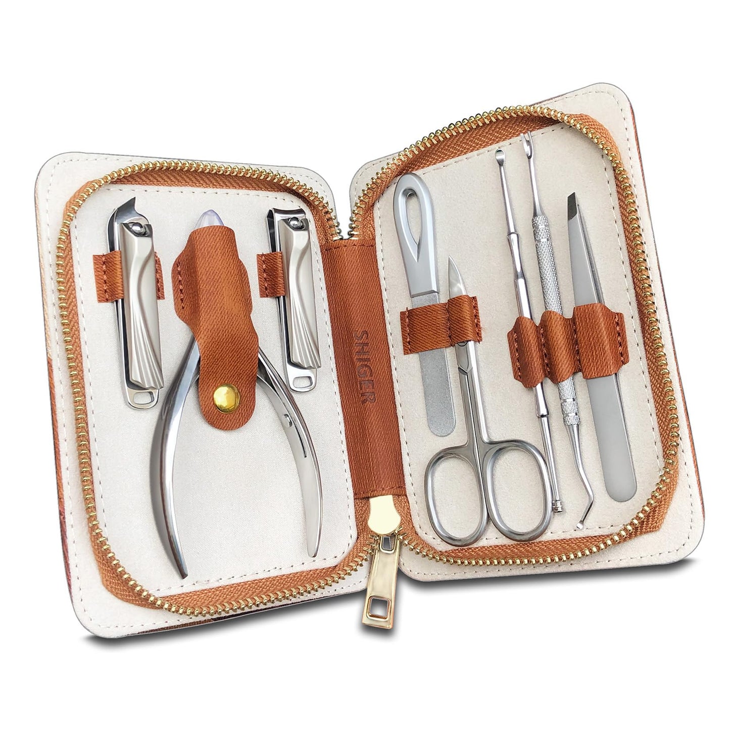 SGNEKOO 8-Piece Nail Clipper Set for Family, Professional Stainless Steel Manicure Kit with Ingrown Toenail Tool, Nail File, Tweezers, Ear Pick, Scissors – Home & Salon Use (Silver)