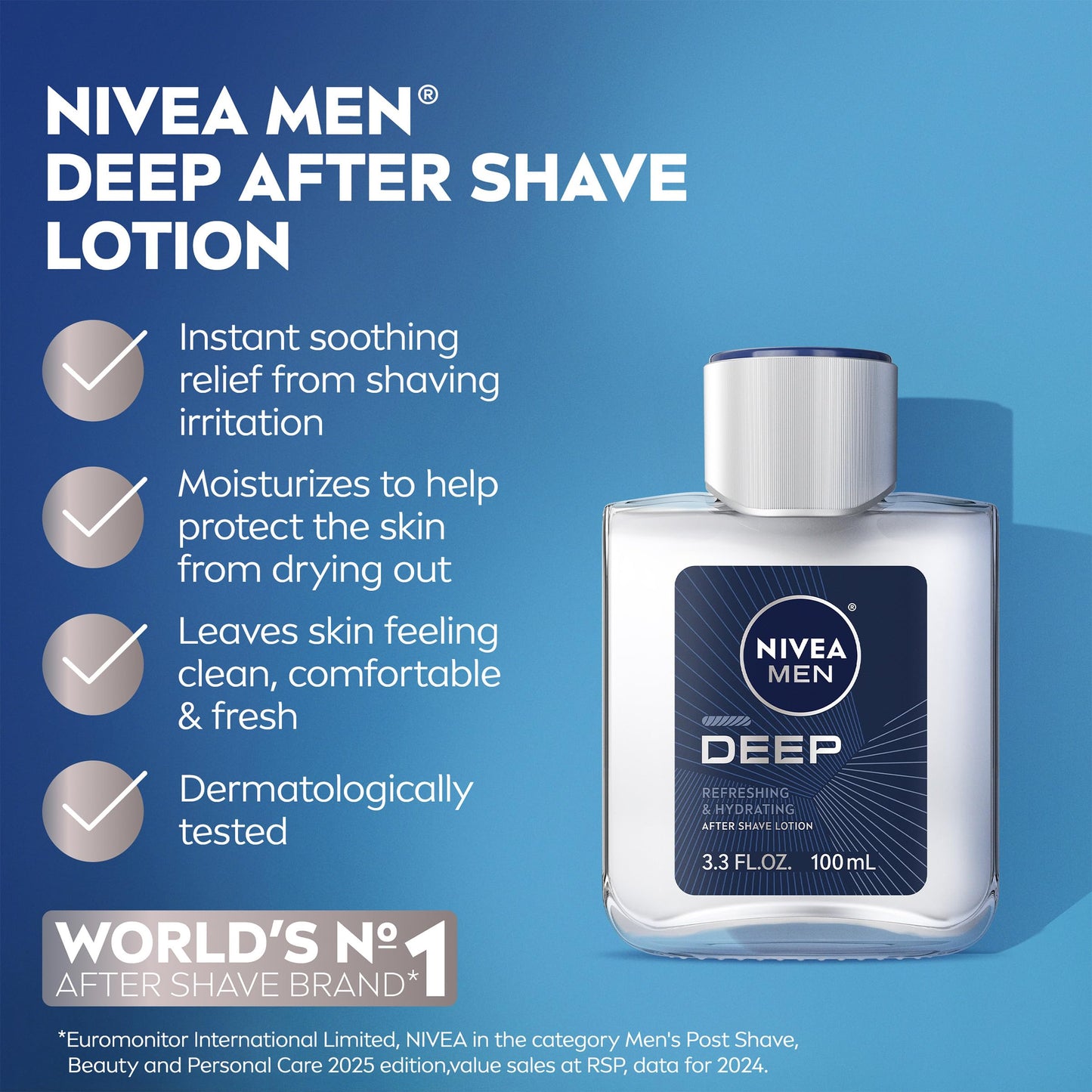 NIVEA MEN Deep Refreshing and Hydrating After Shave Lotion, Aftershave Lotion for Men Soothes Shave Irritation, 3.3 Fl Oz Bottle, Pack of 3