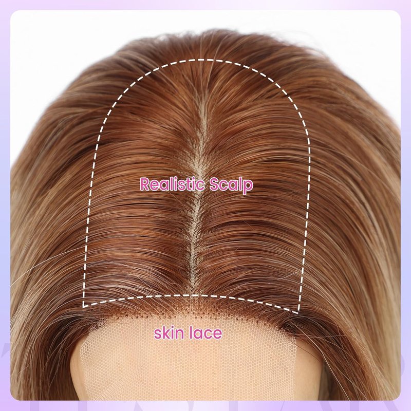 Long Straight Ombre Brown Blonde Wig - Synthetic Lace Front for Daily Use | 26 Inch, Middle Part, Natural Hairline