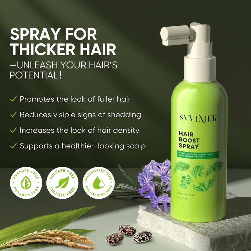Svvimer Hair Boost Spray - with Rosemary Batana Oil Biotin for Hair Loss and Thinning - Thicker Fuller Longer - for Women and Men 2.7 Fl Oz (Pack of 1)" since unit on hand is Hair Boost Spray.
