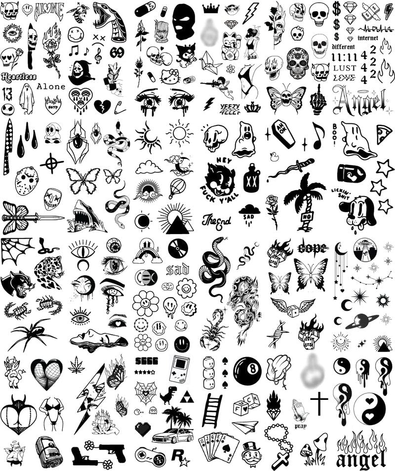 Impressed 48 Sheets Custom Unisex Ignorant Patchwork Temporary Tattoos - Small Semi Permanent Minimalist Black Fake Flash Tattoo for Women and Men - Micro Tiny Adult Hand, Sleeve, Finger Tat for Teens