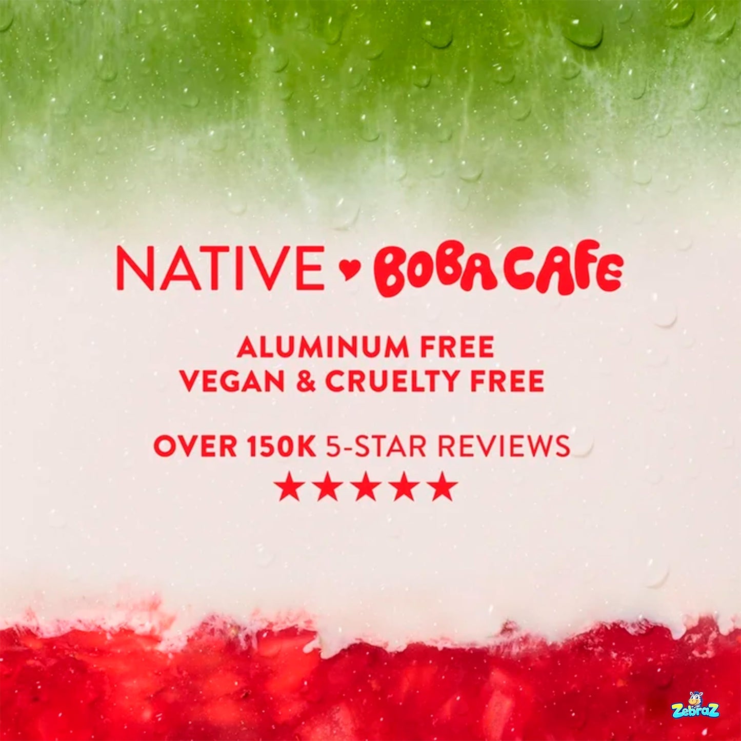 Native Aluminum Free Deodorant, Limited Edition Strawberry Matcha, 72 Hour Odor Protection, for Women and Men, Boba Café, 2.65oz - Pack Of 02