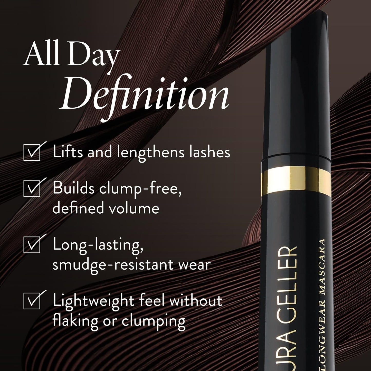LAURA GELLER NEW YORK Kajal Longwear Mascara - Lengthening, Defining, Curling, Buildable Formula Eye Makeup - Natural Look for Everyday