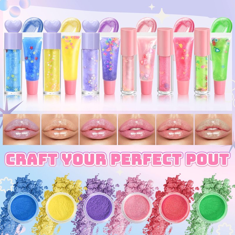 TSVATE Lip Gloss Making Kit- Make Your Own Lip Gloss Kit, 55PCS DIY Lip Gloss Making Supplies, Moisturizing Glitter Lipgloss Making Kits, Lipgloss Sets for Girls Tween Girls Trendy Stuff Women