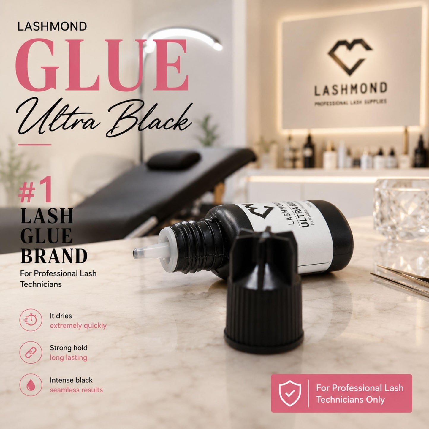 Lashmond Pro Strong Eyelash Extension Glue Ultra Black -Lash Adhesive (10 ml) / 2-3 Sec Drying time/Retention – 6 to 8 Weeks/Maximum Bonding Power/Black Adhesive for Semi-Permanent Extensions