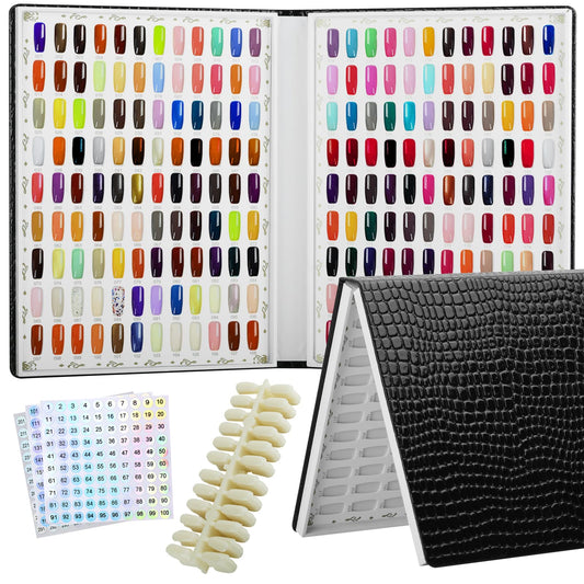 vnjaoi 216 Nail Color Chart Display Book with 240PCS False Nail Tips, UV Gel Polish Card Book, Nail Art Salon Nail Design Display Booklet, Nail Color Swatches Nail Practice Card Board