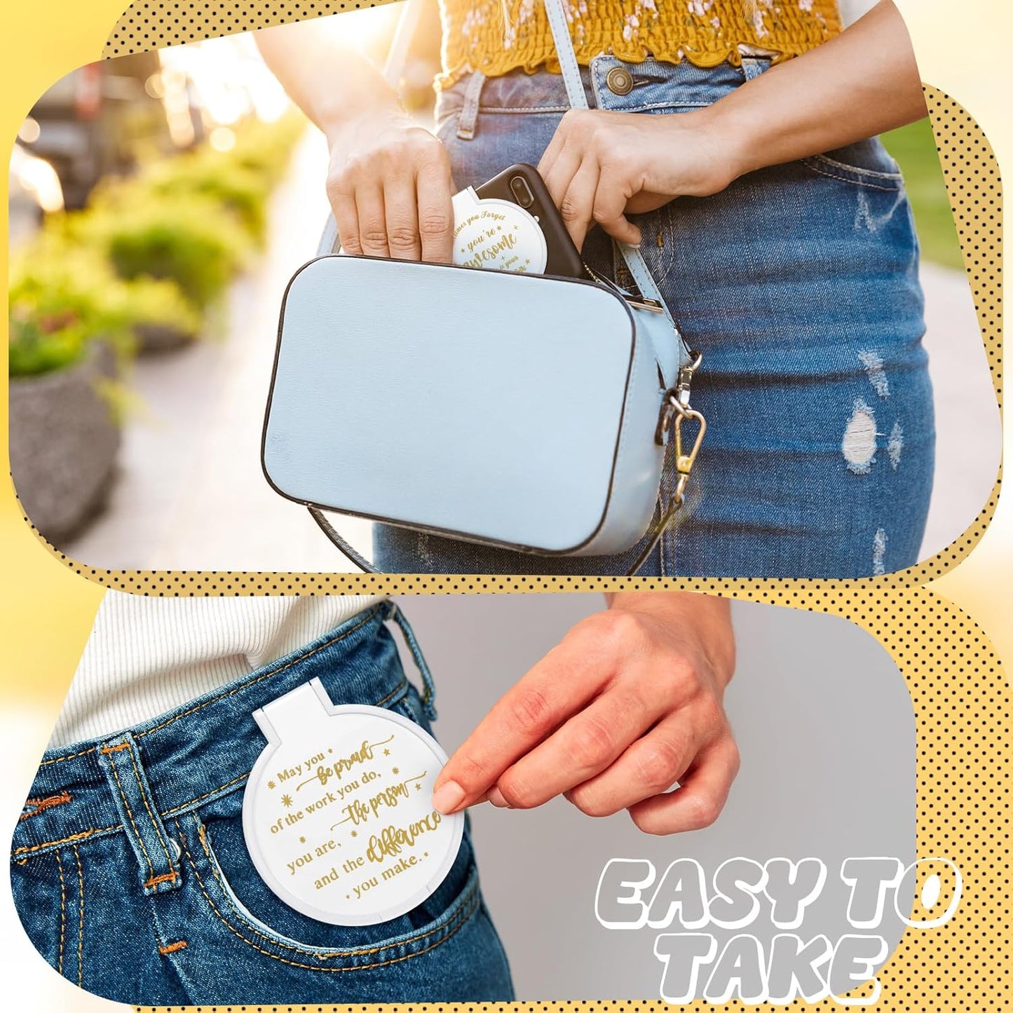 Inspirational Mini Compact Mirrors - 64 Pcs Bulk Set for Women | Perfect Party Favors & Travel Gifts (White)