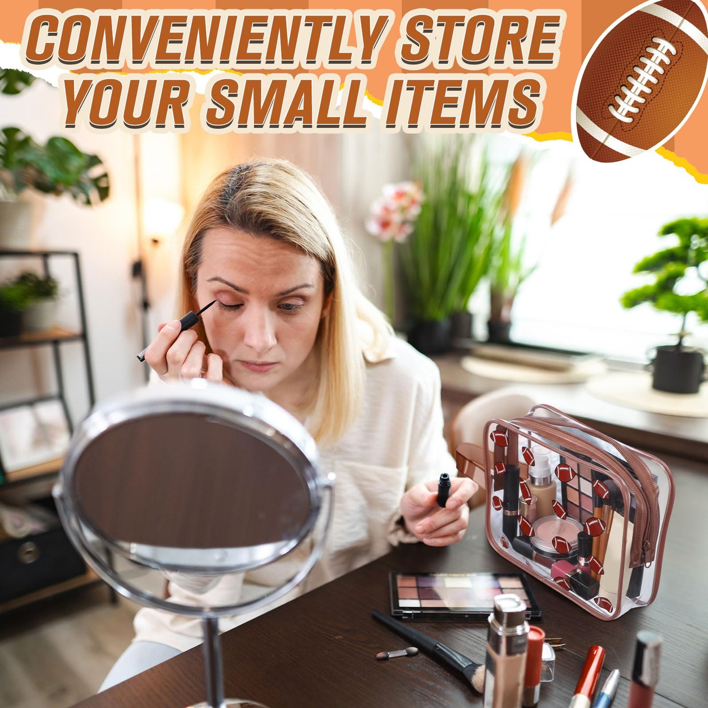 SilTriangle 24 Pcs Football Clear Makeup Bag with Zipper Bulk Sport Goodie Clear PVC Pouch Organizer Waterproof Travel Case for Woman Team Gifts Birthday Decorations Supplies