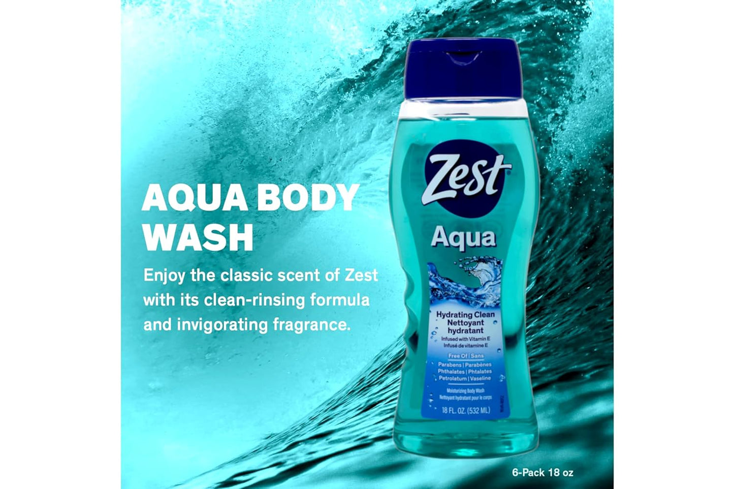 Zest Aqua Body Wash - Refreshing Hydrating Formula | 18 Oz (Pack of 4)
