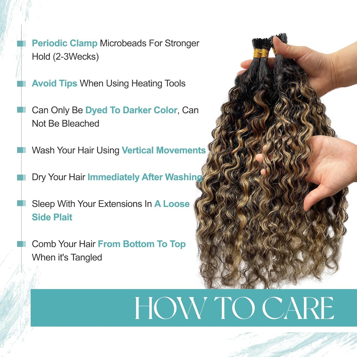 I Tip Hair Extensions Human Hair, Ombre Itip Human Hair Extension 100s Water Wave Natural Black Ombre Caramel Brown I Tip Hair Extensions Real Human Hair for Short Hair 50g 16"