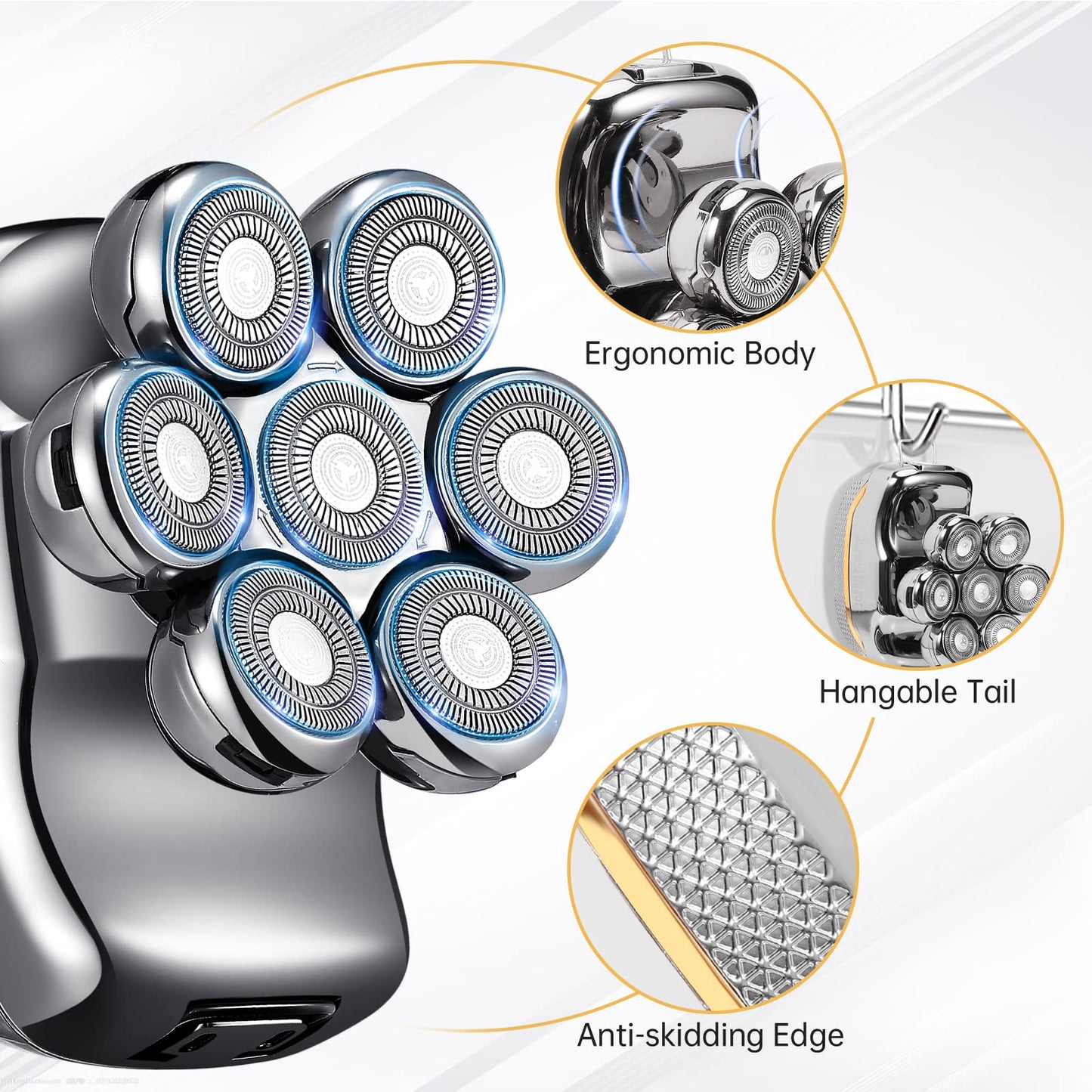 Head Shavers for Bald Men: - Electric Head Shavers for Men Wet&Dry Waterproof Cordless Electric Razor, 6-in-1 Rotary Shaver Grooming Kit with Nose Beard Trimmer Hair Clipper