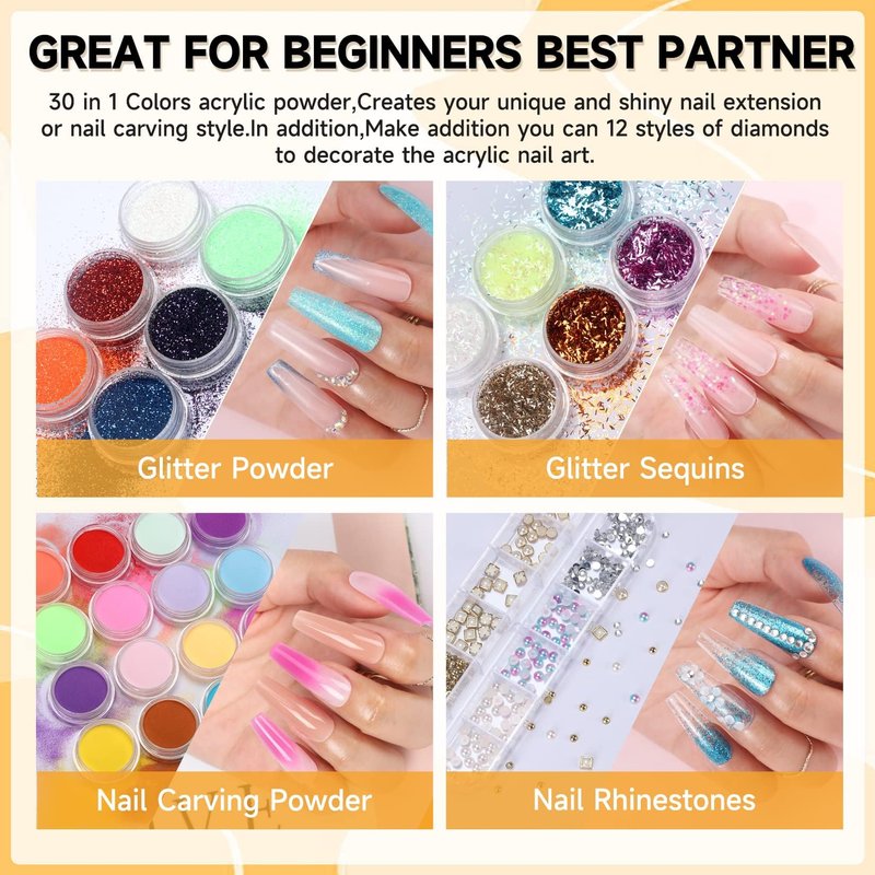 Morovan Acrylic Nail Kit for Beginners: Professional Nails Kit Acrylic Set With Everything Complete Starter Set - with 3 Colors Powder and Glitter Powder