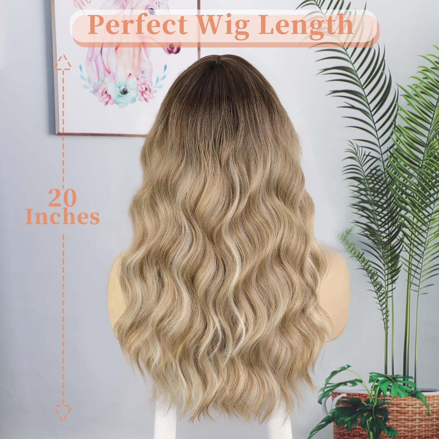 XIXIBI Blonde Wig with Bangs Dirty Blonde Wig for Women Long Wavy Curly Heat Resistant Fiber Synthetic for Daily Party Use (20inch)