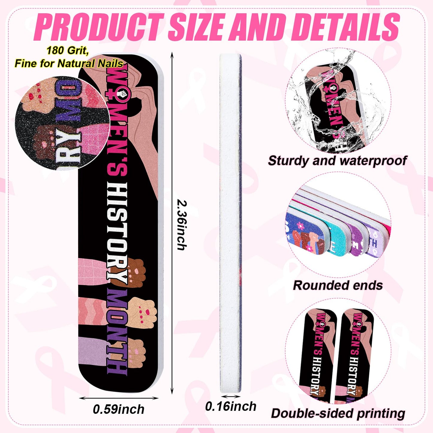 Lanties 200 Pcs Breast Cancer Awareness Nail Files Bulk Party Favor Accessories Pink Ribbon Gift Emery Boards Public Welfare Activity Kit for Women Girl(Breast Cancer Awareness,2.36 x 0.6 Inches)