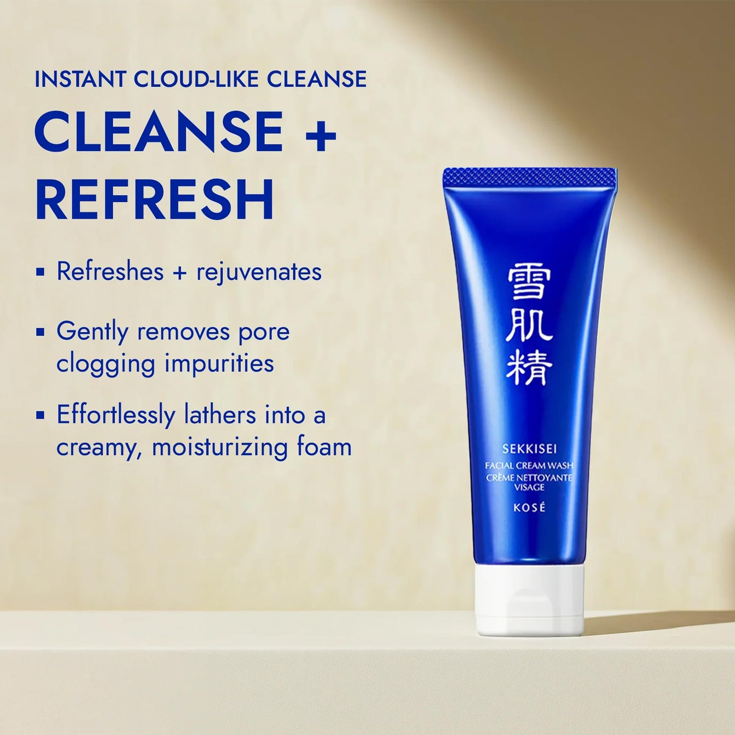 SEKKISEI Facial Cream Wash, Hydrating & Creamy Face Cleanser, Moisturizing, Gentle Foaming Formula Removes Impurities, Dead Skin Cells & Excess Oil for All Skin Types, 4.5 oz