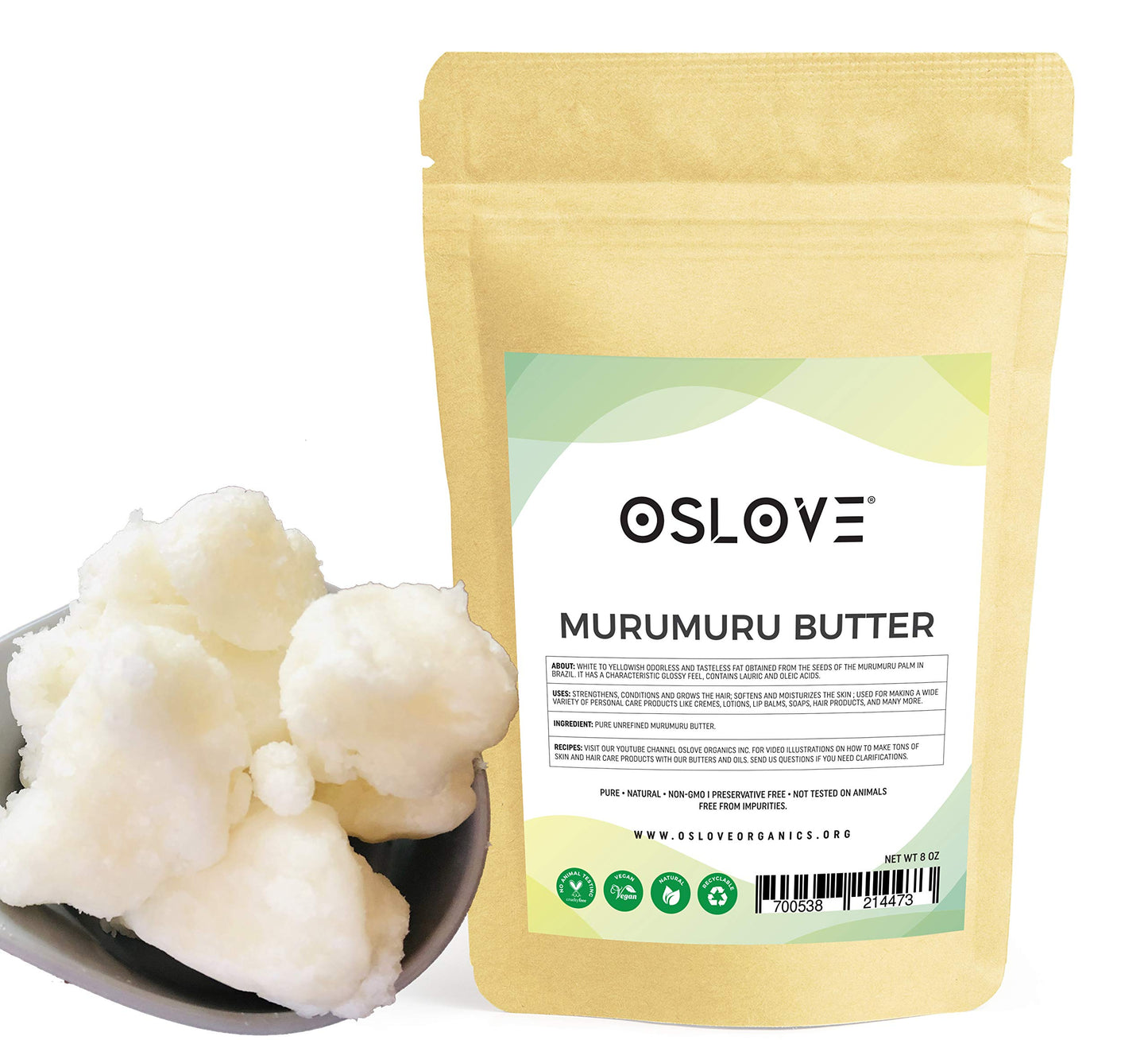 Oslove Organics Pure, Natural and Unrefined Murumuru Butter - Soft silky butter for lotions, whipped body butters/souffles, lip balms, salves | 8oz