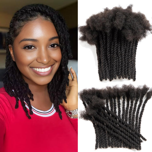 Teresa 0.6cm Width Starting Locs with Two Strand Twists Human Hair Dreadlocks Styled Retwisting Starter Loc Extensions Human Hair For Men and Women (1B/10 Strands, 10 Inch)