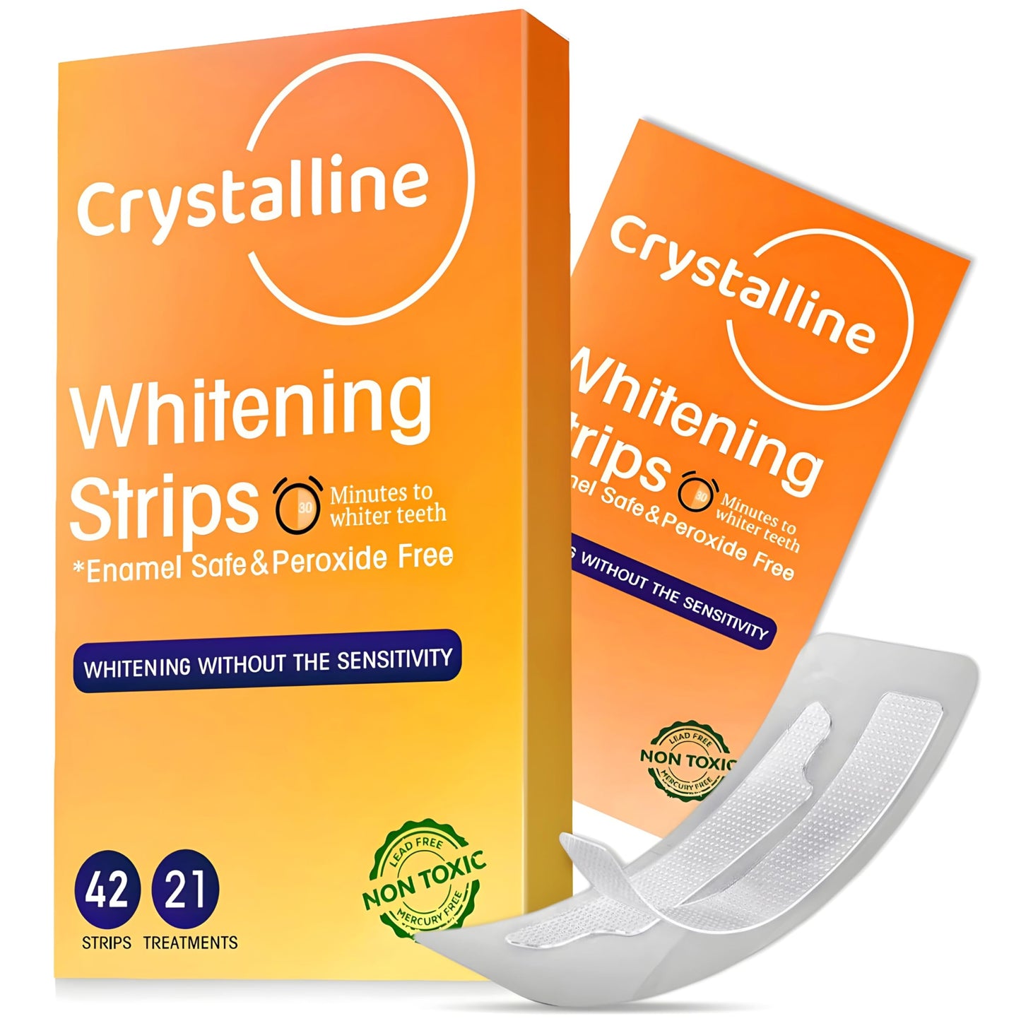Crystalline Teeth Whitening Strips – 42 Strips (21 Treatments, 3 Weeks Supply) – Enamel Safe, All-Natural Ingredients – Professional at-Home Whitening for a Brighter Smile