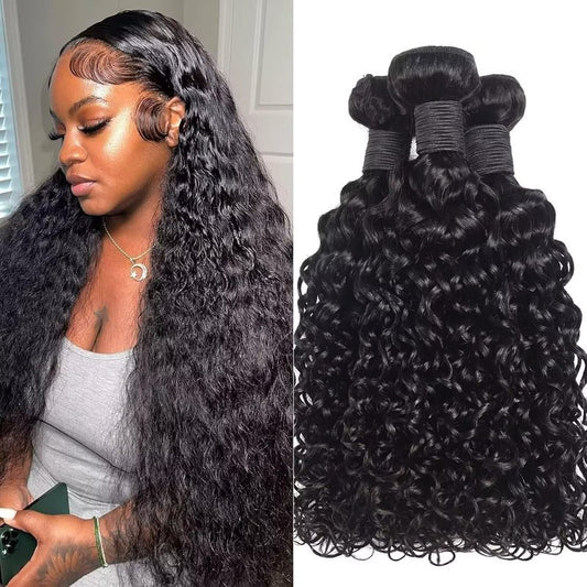 Water Wave Human Hair Bundles 12A Double Weft Deep Curly Wave Bundles 100% Unprocessed Brazilian Virgin Human Hair Natural Black Color Wet And Wavy Hair Extensions 20inch
