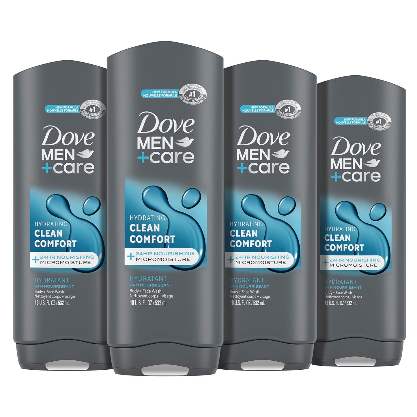 DOVE MEN + CARE Body and Face Wash - Clean Comfort for Healthier Skin | 18 oz, 4 Count