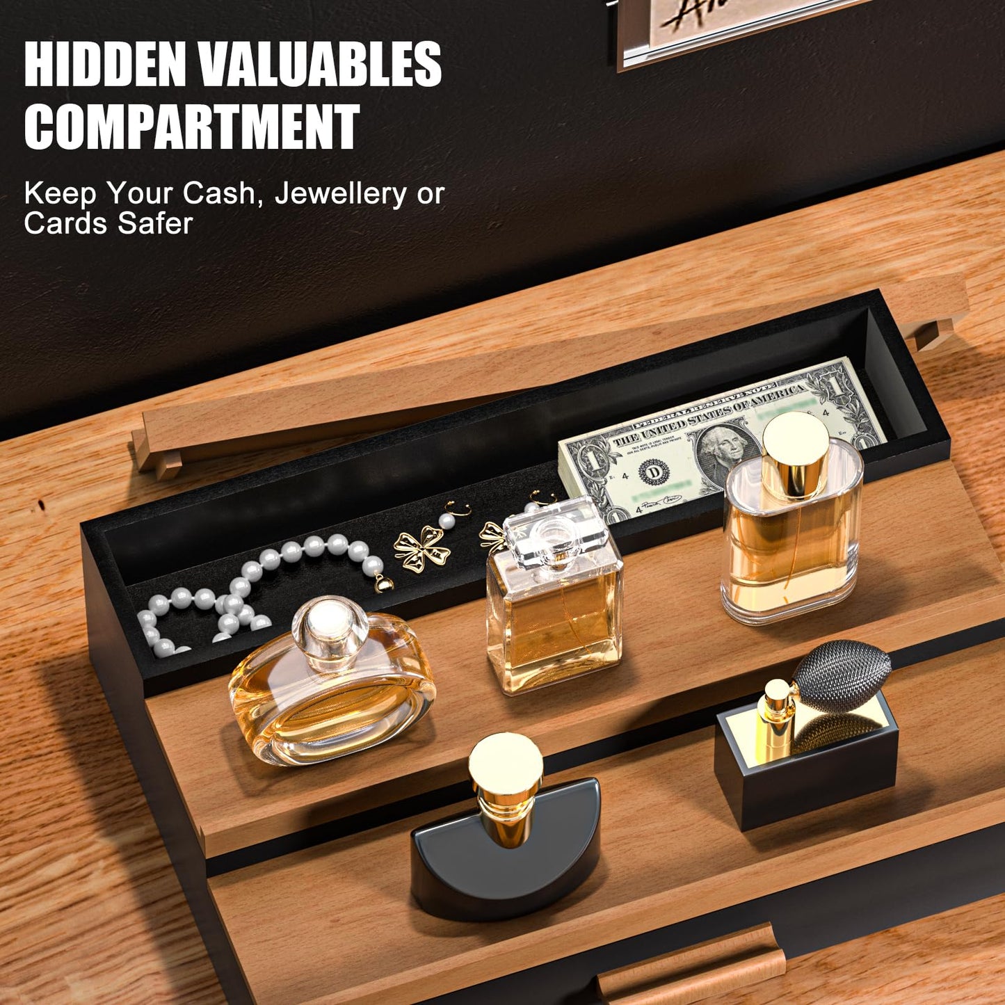 Sephyroth Cologne Organizer for Men – 3-Tier Perfume Display Shelf with Drawer and Hidden Storage, Elegant Cologne Holder, Great Gift for Men and Fathers (3T-BlackWalnut)