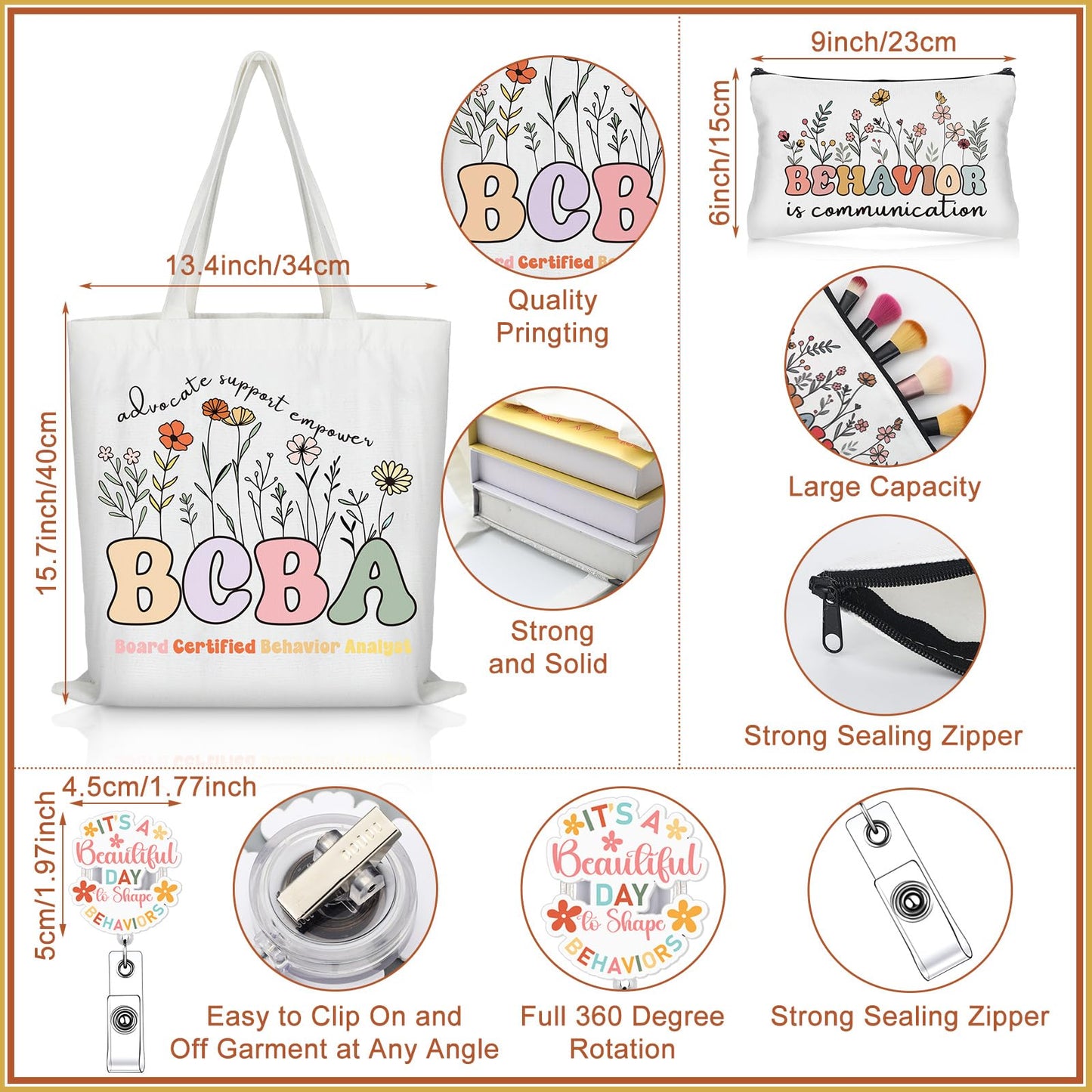 Dingion 5 Pcs Bcba Behavior Analyst Special Education Teacher Behavior Therapist Appreciation Gifts Include Tote Bag Cosmetic Bag Glass Cup Badge Holder Socks for Mother's Day Bcba Passed Exam Gift