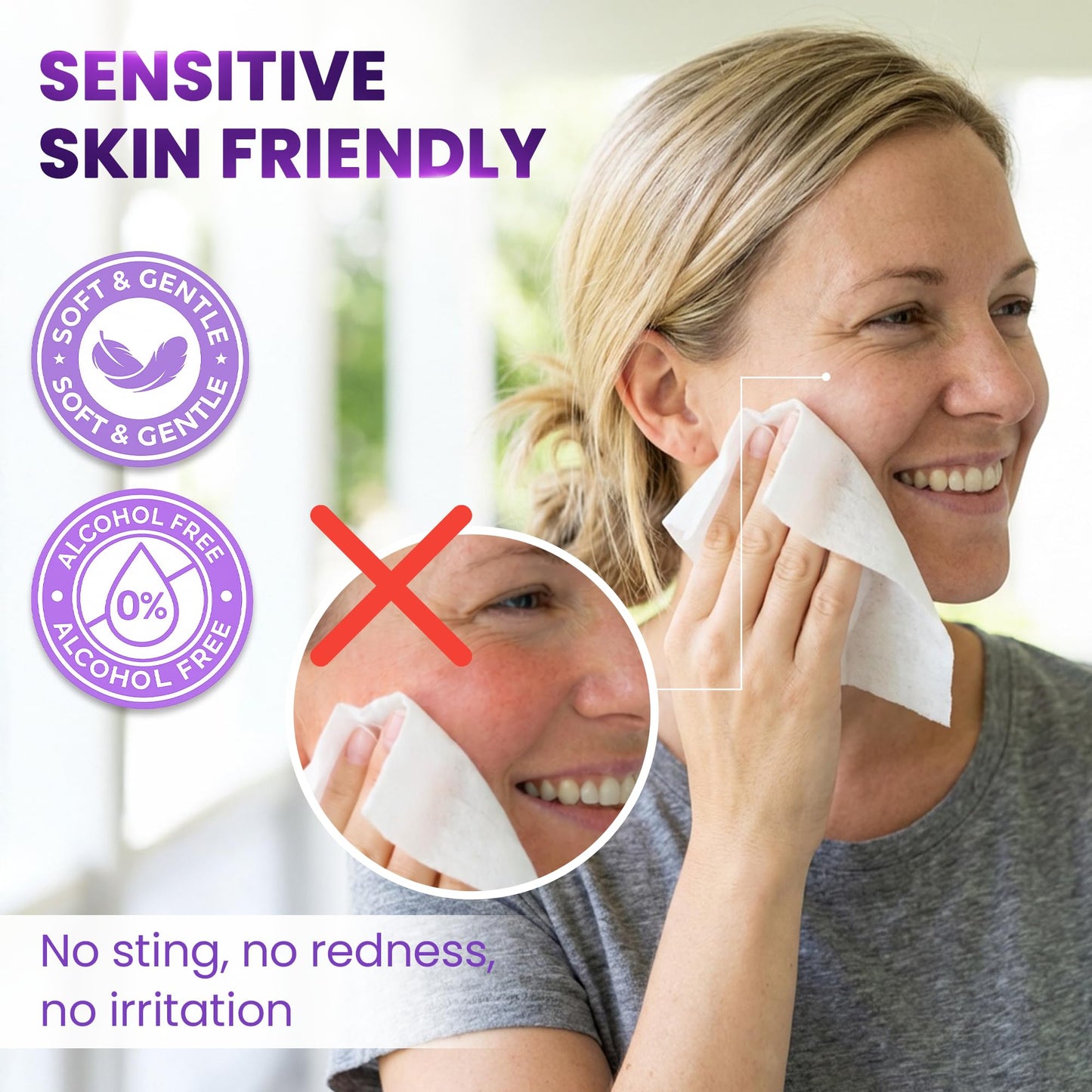 BeautyFrizz Lavender Face Wipes - Gentle No Rinse Makeup Remover and Facial Cleansing Wipes - Contains Aloe, Castor, Vitamin A and E - Suits Sensitive Skin - Moisturizing - Extra Soft (120 pcs)