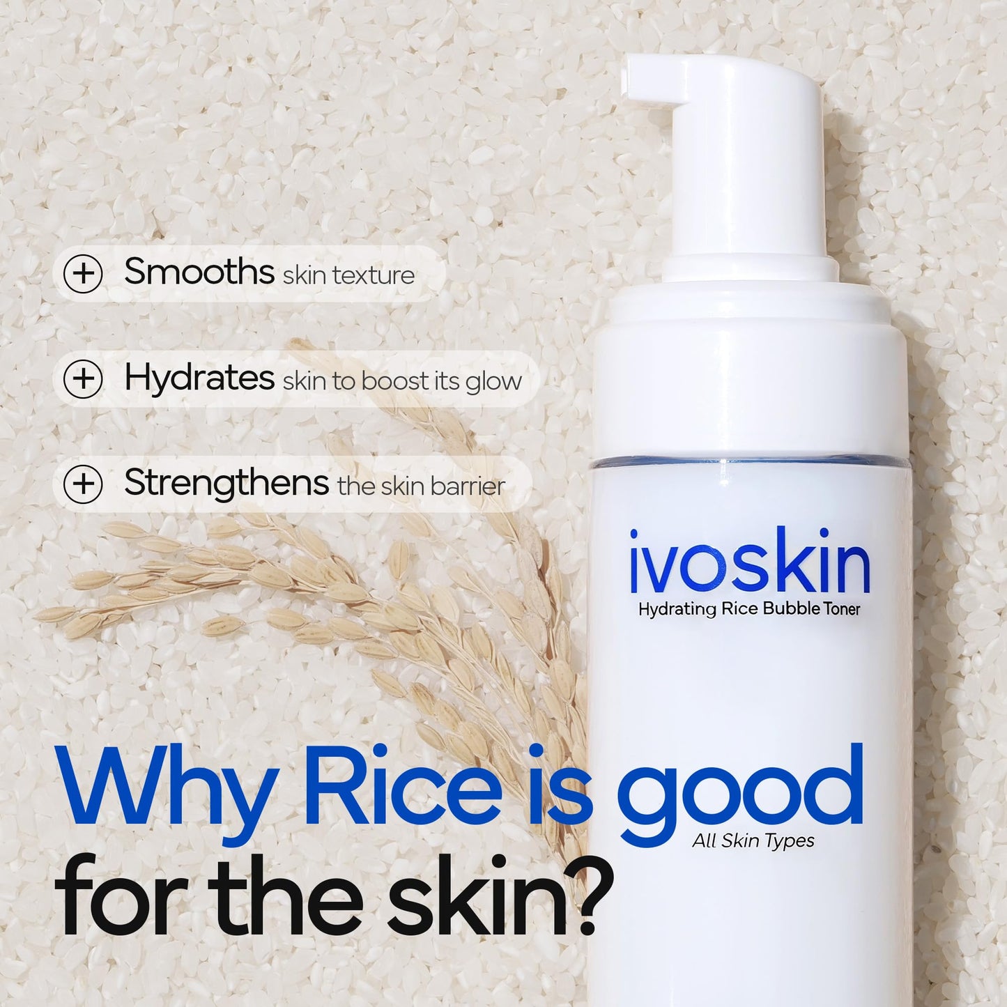 IVOSKIN Rice Milky Bubble Facial Mask, Soothing & Hydrating Face Toner with Black Rice Extract & Niacinamide, Helps Support Skin Barrier and Glow for Sensitive Skin, Korean Skincare (5.07fl oz/ 150ml)