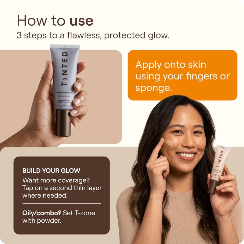 Live Tinted Hueguard Tinted Sunscreen SPF 50 - Mineral Sunscreen for Face, Skin Tint with Buildable Coverage, Dewy Glow Finish, Hydrating, Vegan, Fragrance-Free, Water & Sweat Resistant, Shade 08
