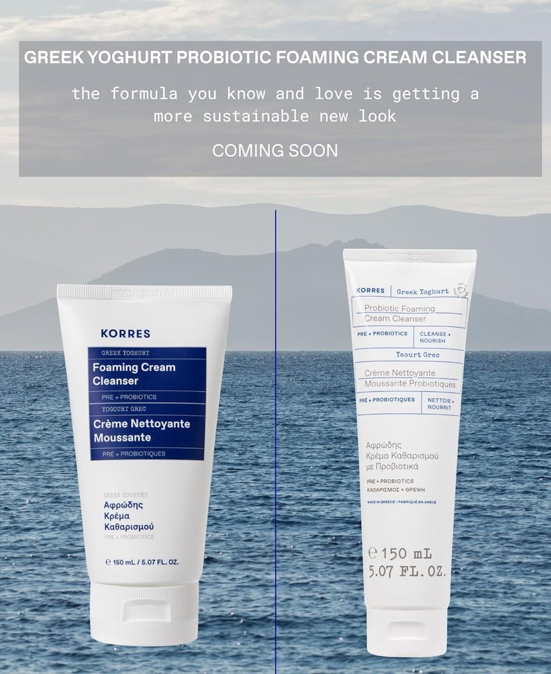 KORRES Greek Yoghurt Foaming Cream Cleanser - Hydrating Face Wash for All Skin Types | 5.07 fl oz