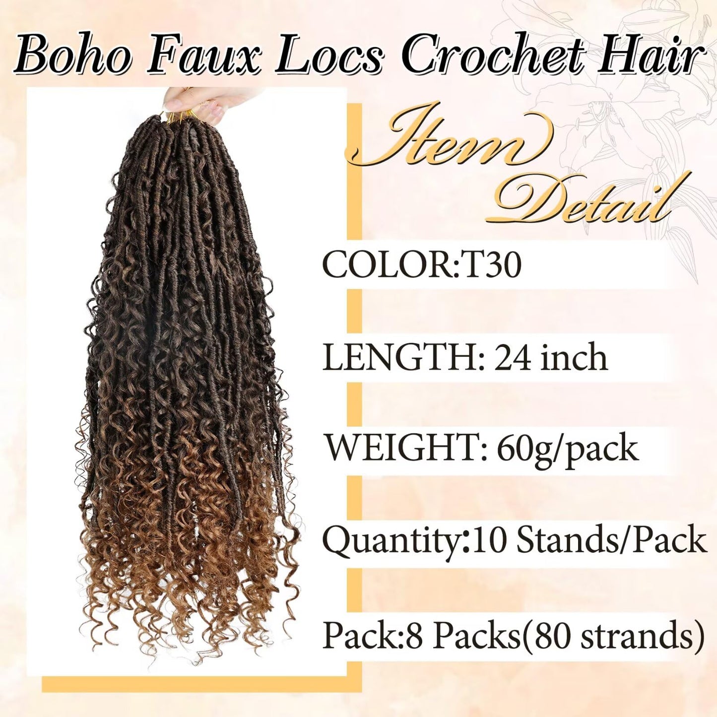 Goddess Locs Crochet Hair for Black Women-24inch Faux Locs Crochet Hair 8 Packs Synthetic Pre-Looped with Curly Ends(8Pack,24inch,T30)
