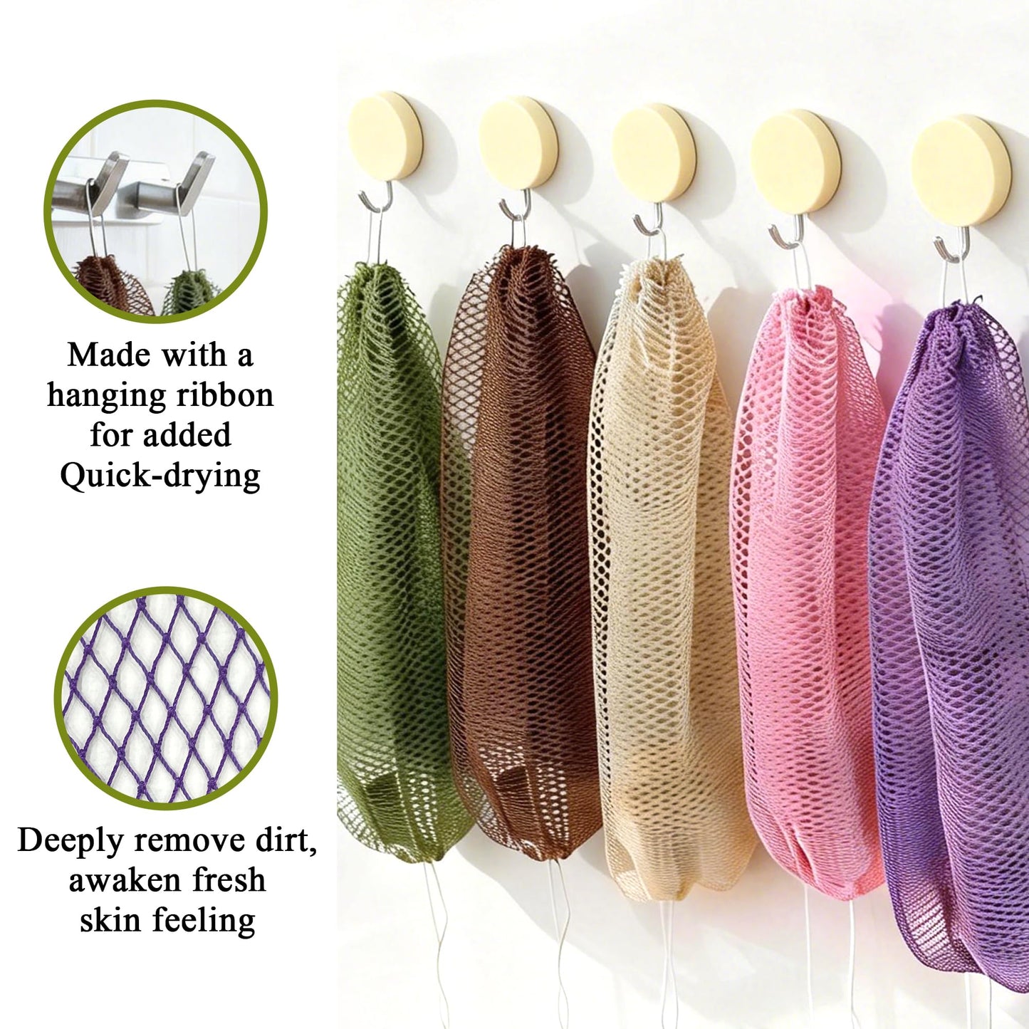 SubSahara Authentic African Net Sponge - 5 Pack Exfoliating Bath & Shower Loofah Sponge for Body & Face, Gentle Scrubber for All Skin Types, Travel, Durable