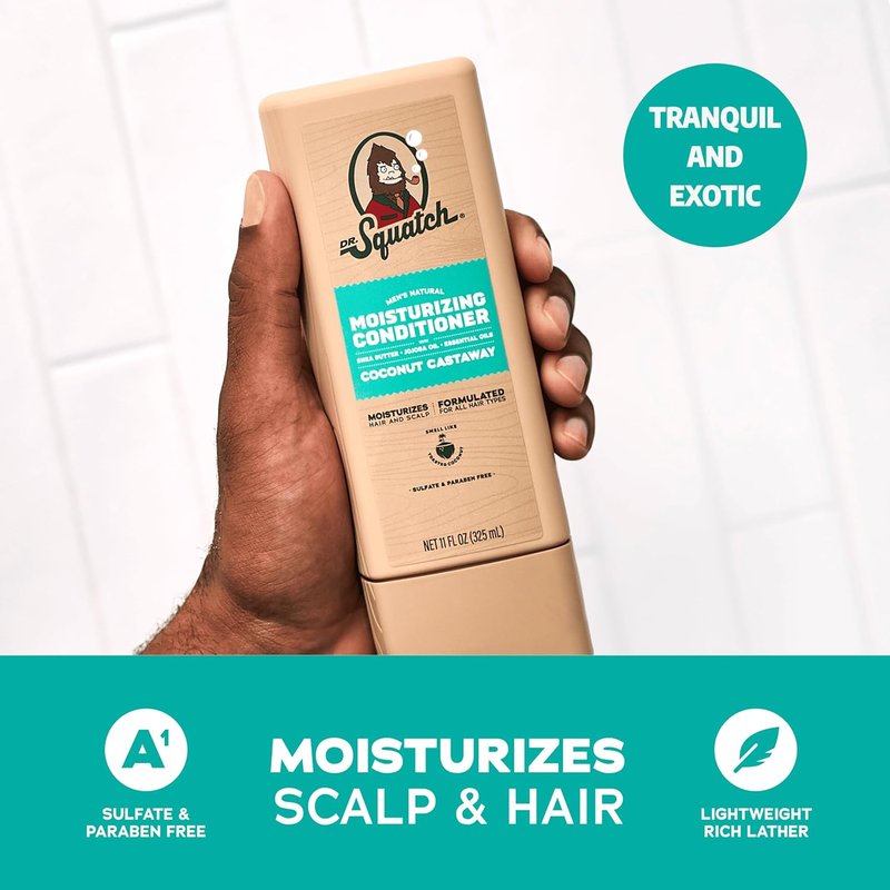 Dr. Squatch Men's Natural Shampoo & Conditioner Set - Sulfate & Paraben Free | Scalp Nourishing Coconut Castaway (11 fl oz, 2-Pack)