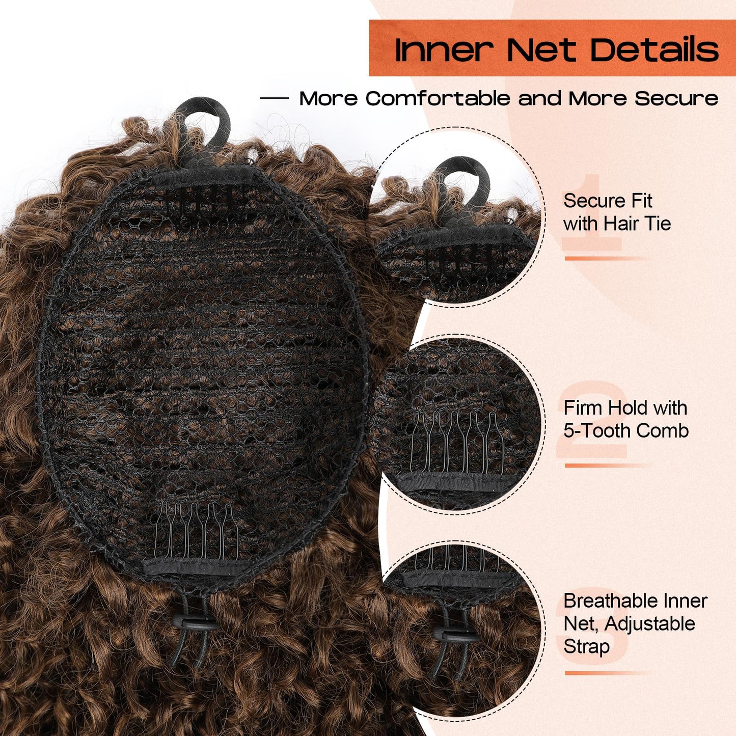 SEIKEA Cheer Ponytail Hair Piece, 100% Super Protein Fiber Curly Cheerleader Hairpiece Lightweight Fluffy Natural Soft 18" Ponytail Extension for Cheerleader Competition, Dance Mocha Melt