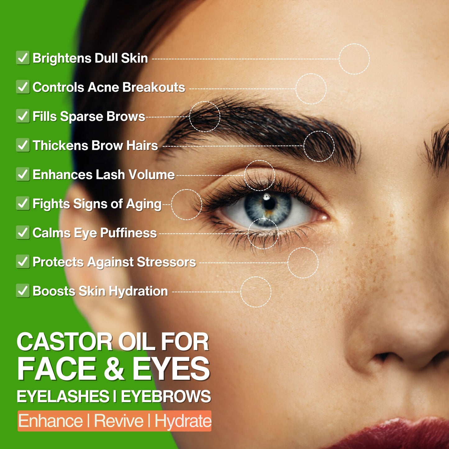 SELFWISE Organic Castor Oil For Face Moisturizer, Eyes, Eyelashes, Eyebrows, Wrinkles with Jojoba, Rosehip, Grapeseed, Squalane, Palmarosa, Bergamot and Vitamin E for Gentle Skin, Men & Women 4oz