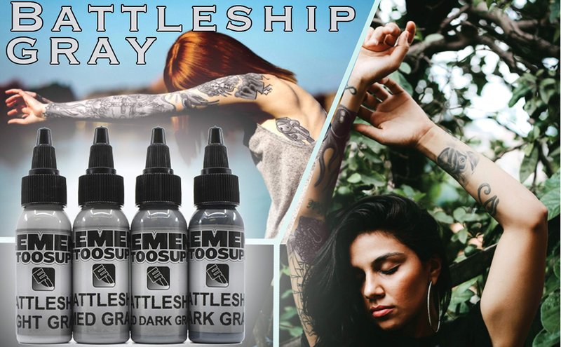 Element Tattoo Supply Battleship Gray Tattoo Ink Set - 4 Shades of Grey, Light, Medium, Medium Dark & Dark Tones, Professional Grade Tattoo Inks for Mixing & Blending, 1 oz Bottle (4 Pack)