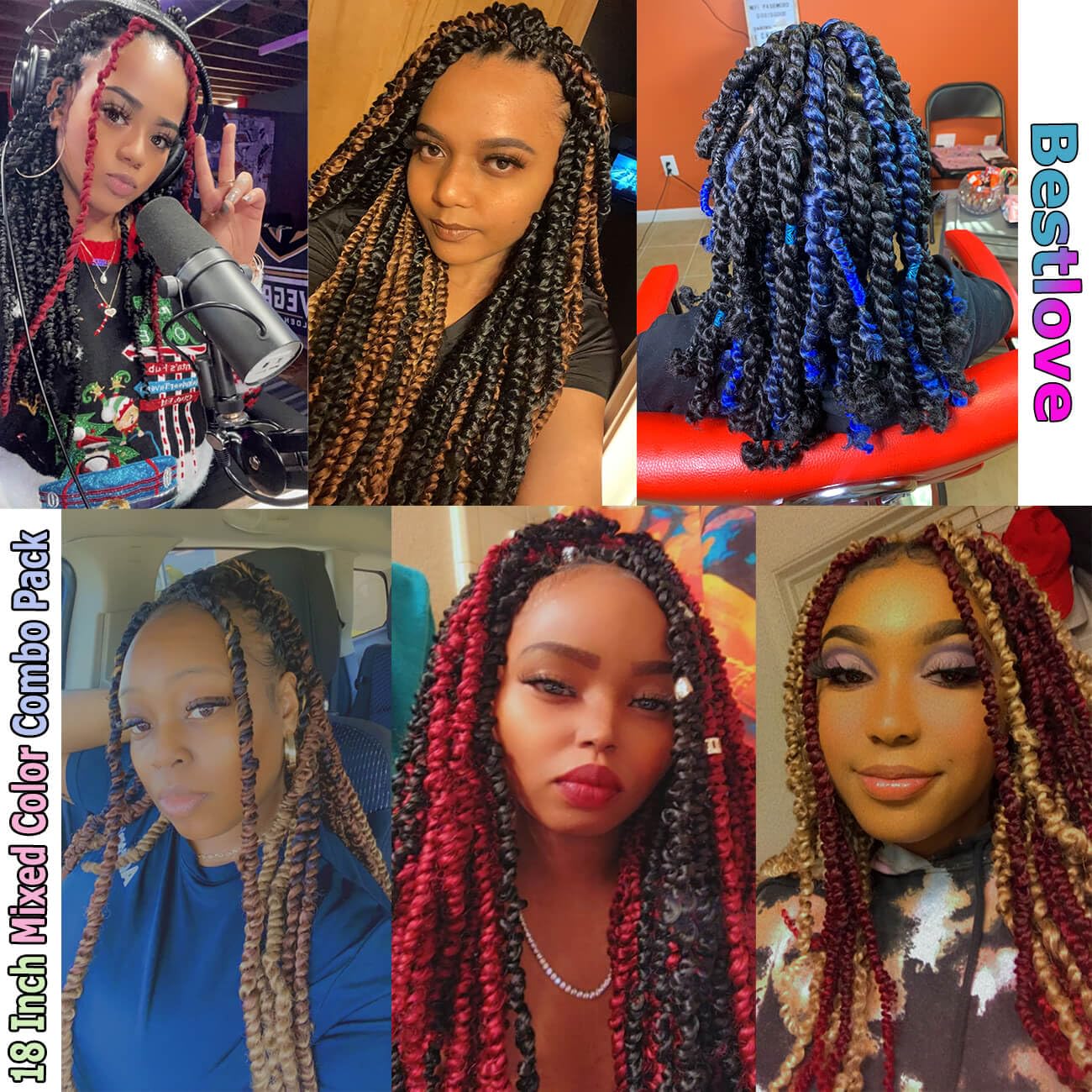 Bestlove Blue Pre-twisted Passion Twist Crochet Hair 14 Inch 8 Packs Pre-looped Bohemian Curly End Synthetic Braiding Hair Extensions, Low Temperature Soft Twist Braids for Black Women (T1B/Blue)