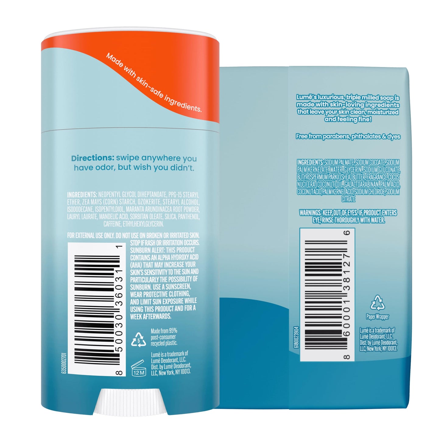 Lume Whole Body Deodorant & Soap - 2.6oz Stick & 5oz Soap, 2 pk (Unscented)