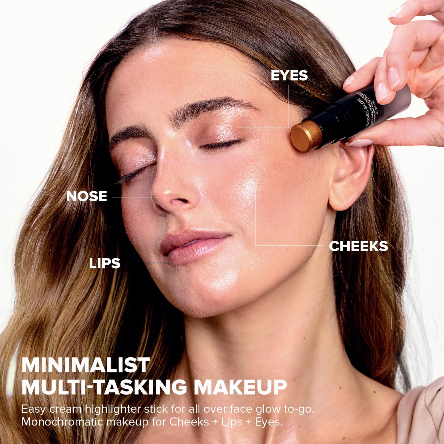 Nudestix Nudies Glow Highlighter Stick – Multi-Use Cream Highlighter for Face, Eyes & Body with Built-In Brush | Dewy, Radiant Finish for All Skin Tones | Hey Honey