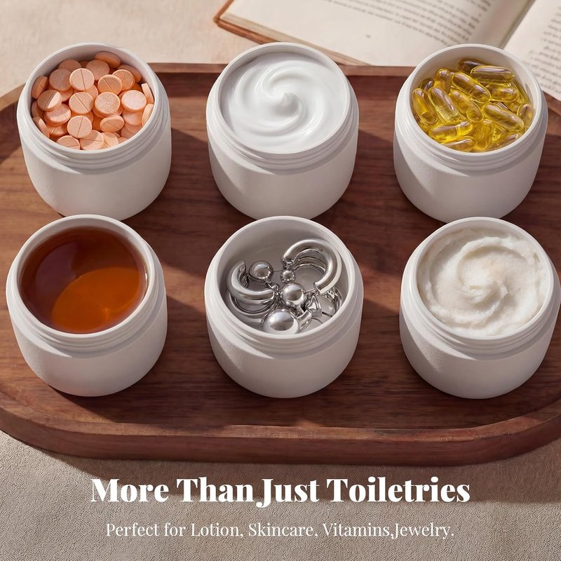 Travel Toiletry Containers - Ultra Leakproof TSA-Approved Jars | 3 Pack 2oz Beige with Magnetic Labels