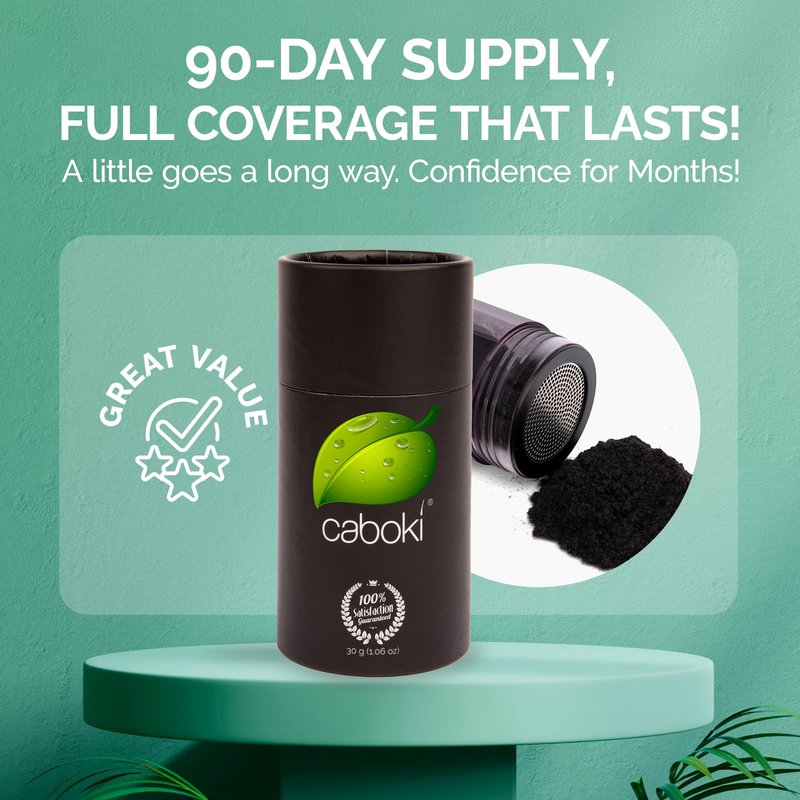 Caboki Hair Fibers for Thinning Hair – Natural Plant-Based Hair Powder for Men & Women – Instantly Thicker Fuller Looking Hair – Clean Ingredients – 30g, 90-Day Supply, Dark Brown
