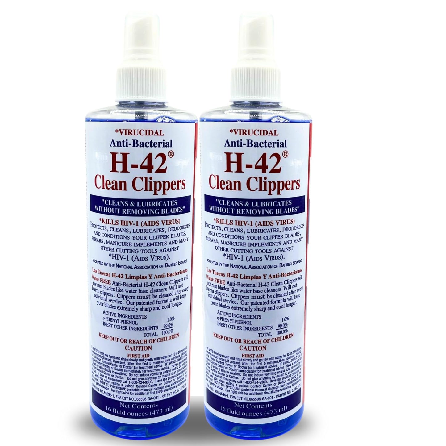 Skin Revolution H-42 Clean Clippers Blade Cleaner with Brush - 16oz Bottle (2 Pack), Blue