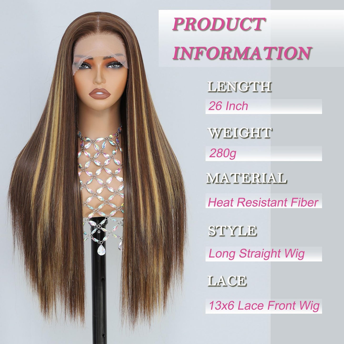 Barbique Synthetic Lace Front Wig, Honey Blonde Wig 13x6 Hd Lace Pre-Plucked Long Straight Highlights Glueless Wigs for Black Women 26 Inch Suitable for Everyday Wear