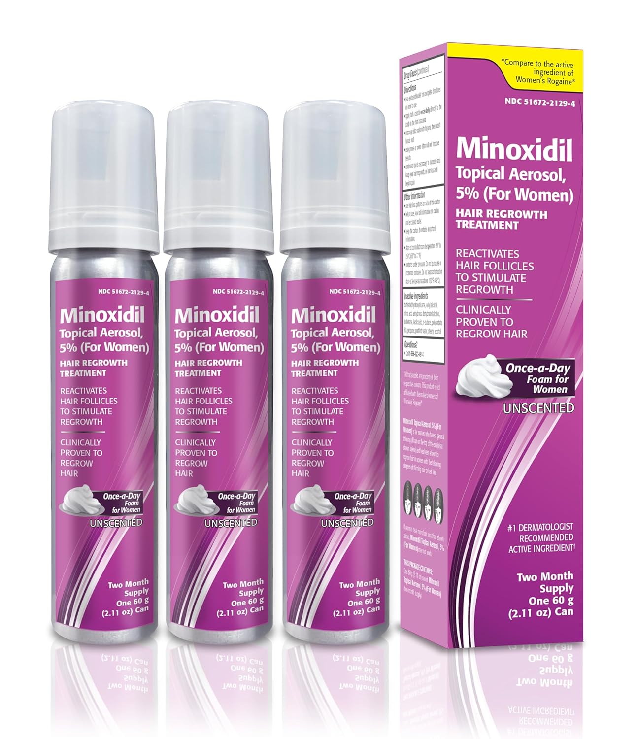 Minoxidil 5% Hair Regrowth Treatment Foam for Women - 2.11 oz | Reactivates Hair Follicles, 6-Month Supply