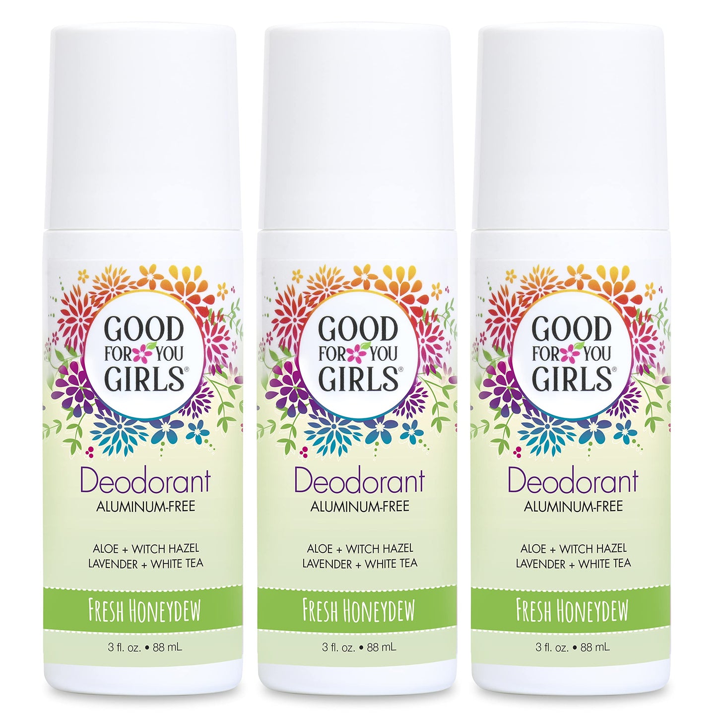 Good For You Girls Aluminum-Free, Natural Deodorant for Kids, Pre teens, Teens, Safe & Effective Odor Control, Clear Roll-On, Natural Fragrance, Vegan, Made in USA | Fresh Honeydew, 3 oz (Pack of 3)